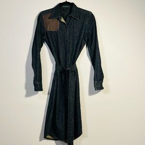 Ralph Lauren Denim Dress Vintage Leather Patch Belted Size XS